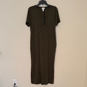 Z Supply Olive Green Ribbed Midi T-Shirt Dress